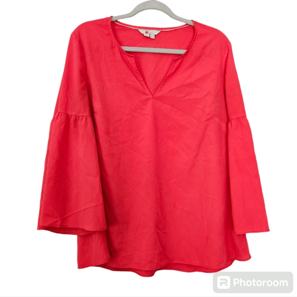 Boden Vneck Bell sleeves coral pink top size 12
